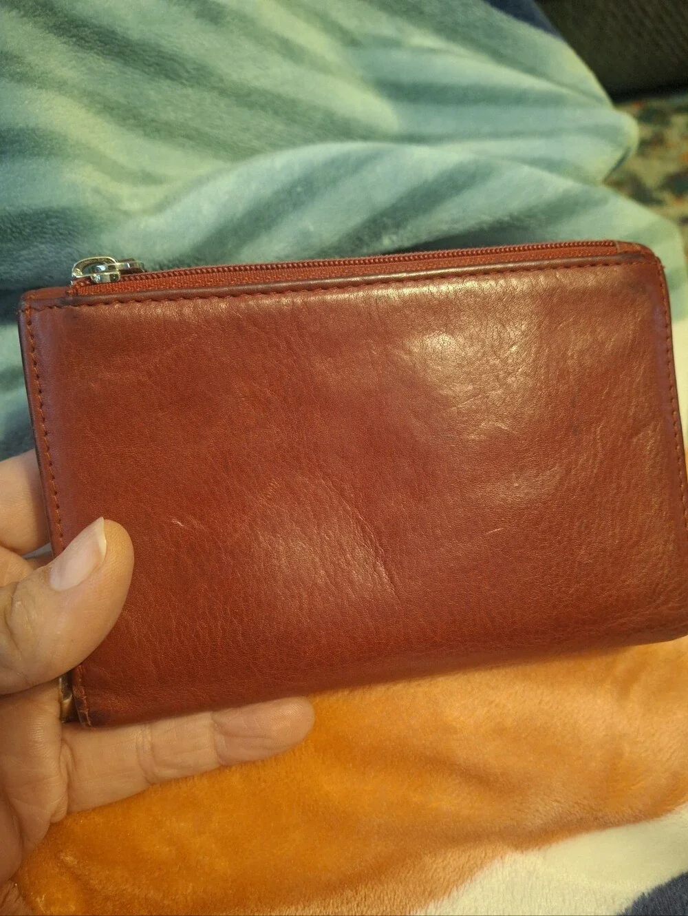 Compact Red Leather Women's Wallet with Silver Logo Accent